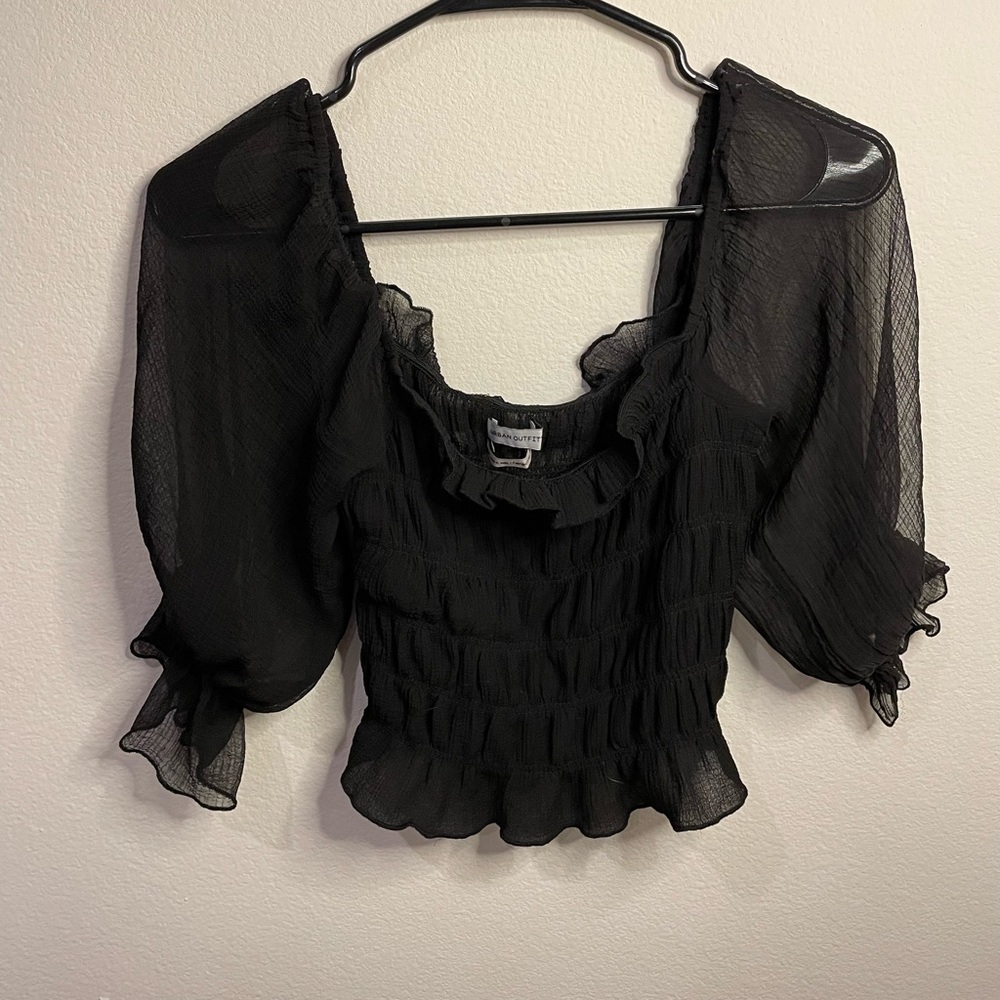 💗GET 20% OFF💗 Urban Outfitters Puff Sleeve Crop Top Black